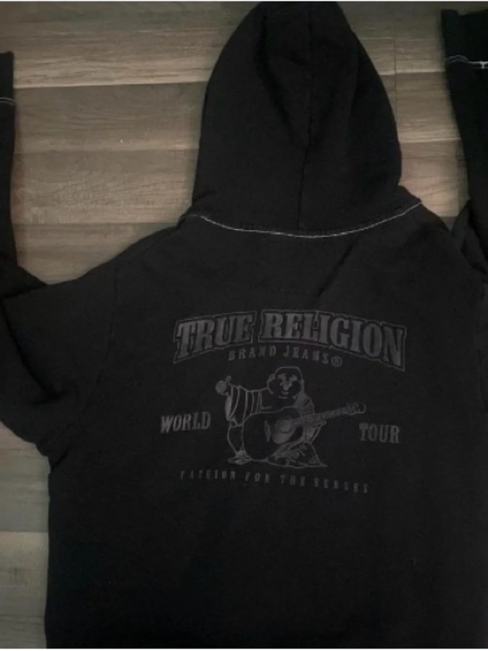 True Religion Black Hoodie with Red Logo Tag